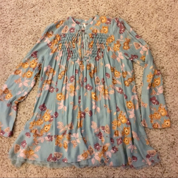 Free People Tops - Free People Light Blue Floral Tunic